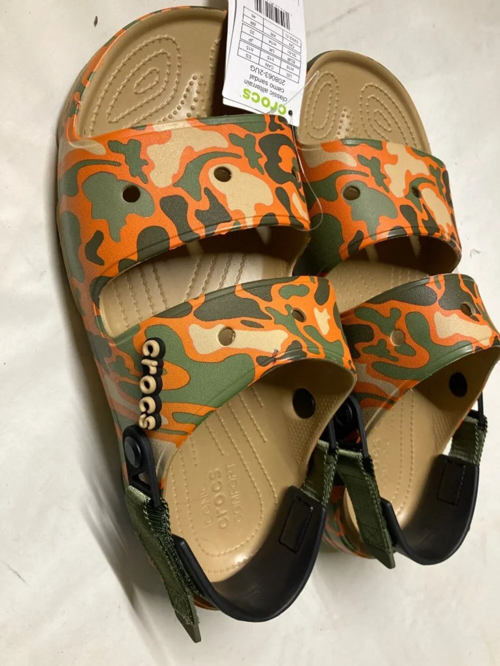 Crocs Classic Allterrain Camo Sandals Orange/Green Men Size 15 New With Tag